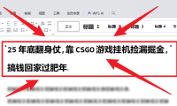 25年底翻身仗，靠CSGO游戏挂机捡漏掘金，搞钱回家过肥年