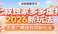 七叔独家多多虚拟，2026新玩法，无推广费，纯利润