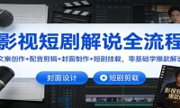 影视短剧解说全流程：文案创作+配音剪辑+封面制作+短剧挂载，零基础学爆款