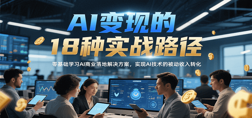 AI变现的18种实战路径，零基础学习AI商业落地解决方案，实现AI技术的被动收