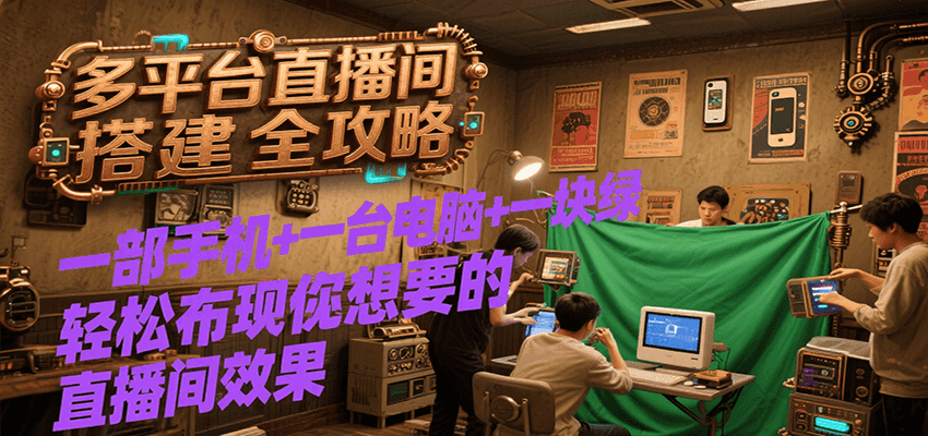 多平台直播间搭建全攻略，一部手机+一台电脑+一块绿布轻松实现你想要的直播