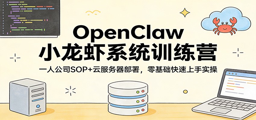 OpenClaw小龙虾系统训练营：一人公司SOP，云服务器部署，零基础快速上手实