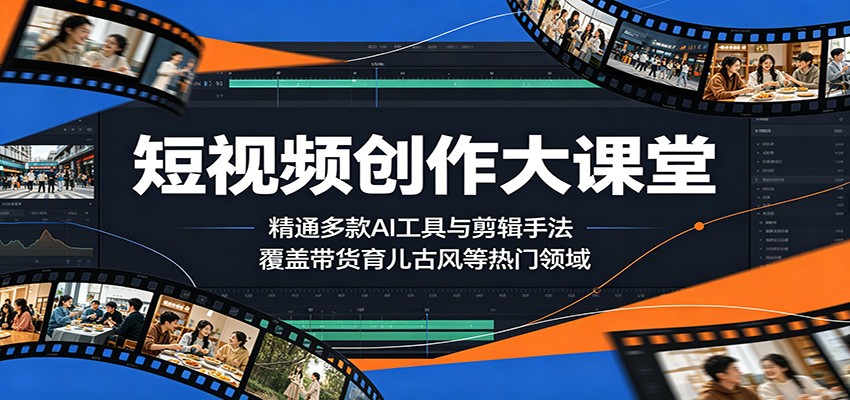 短视频创作大课堂：精通多款AI工具与剪辑手法，覆盖带货、育儿、古风等热门