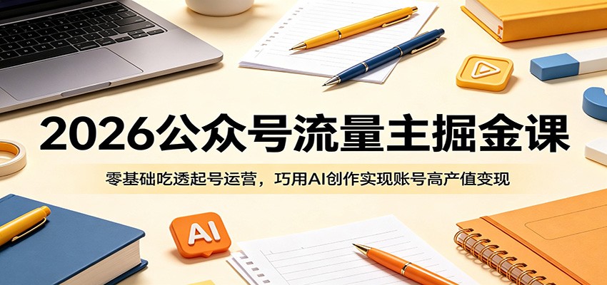 2026公众号流量主掘金课：零基础吃透起号运营，巧用AI创作实现账号高产值变