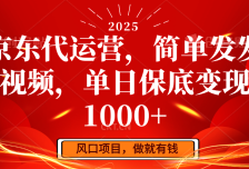 京东代运营，简单发发视频，单日保底变现1000+