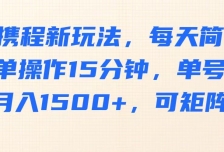 携程新玩法，每天简单操作15分钟，单号月入1500+，可矩阵