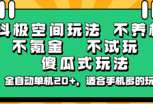 抖极空间玩法，不养机，不氪金，不试玩，傻瓜式玩法，全自动单机20+，适合