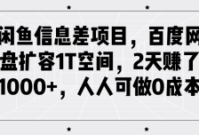 闲鱼信息差项目，百度网盘扩容1T空间，2天赚了1000+，人人可做0成本