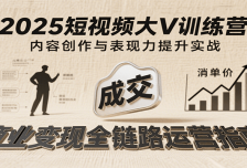 2025短视频大V训练营：内容创作/表现力提升/商业变现，从账号定位到高客单