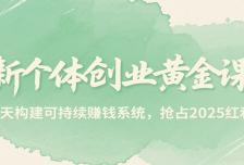 新个体创业黄金课，7天构建可持续赚钱系统，抢占2025红利