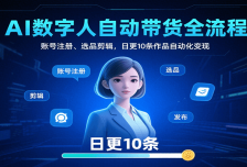 AI数字人自动带货全流程：账号注册、选品剪辑，日更10条作品自动化变现