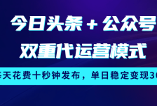 今日头条＋公众号双重代运营模式，每天花费十秒钟发布，单日稳定变现300+