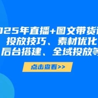 2025年短视频图文带货+直播带货：投放技巧、素材优化、后台搭建、全域投放