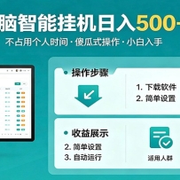 全自动电脑挂机，支持多挂多赚，上班族学生党都能做，小白也能日入500+副业