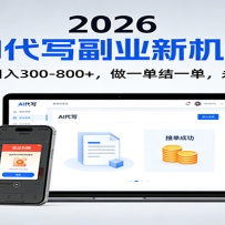 2026 副业首选！AI 代写日入 300-800，普通人0门槛，做一单结一单！