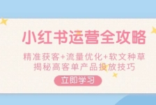 小红书运营全攻略，精准获客+流量优化+软文种草，揭秘高客单产品投放技巧