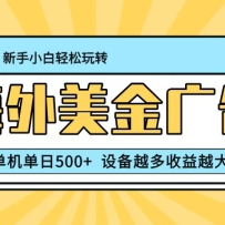 最新蓝海项目，海外美金广告，单机单日500+，可矩阵放大，设备越多收益越大