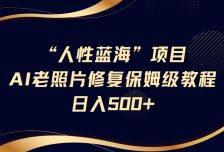 “人性蓝海”AI老照片修复项目保姆级教程，长期复购，轻松日入500+