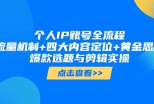 个人IP账号全流程：流量机制+四大内容定位+黄金思维, 爆款选题与剪辑实操