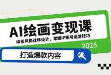 AI绘画变现课，绘画风格迁移设计，掌握IP账号运营技巧，打造爆款内容