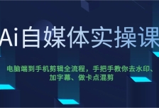 Ai自媒体实操课，电脑端到手机剪辑全流程，手把手教你去水印、加字幕、做卡