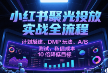 小红书聚光投放实战全流程，计划搭建、DMP玩法、A/B测试，私信成本10倍降低