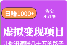 淘宝OR小红书虚拟变现，日赚1000+，多账号操作年收入几十W不等
