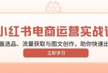小红书变现运营实战课，涵盖选品、流量获取与图文创作，助你快速出单