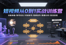 短视频从0到1实战训练营：设备准备/账号定位/对标账号/视频创作/数据分析/